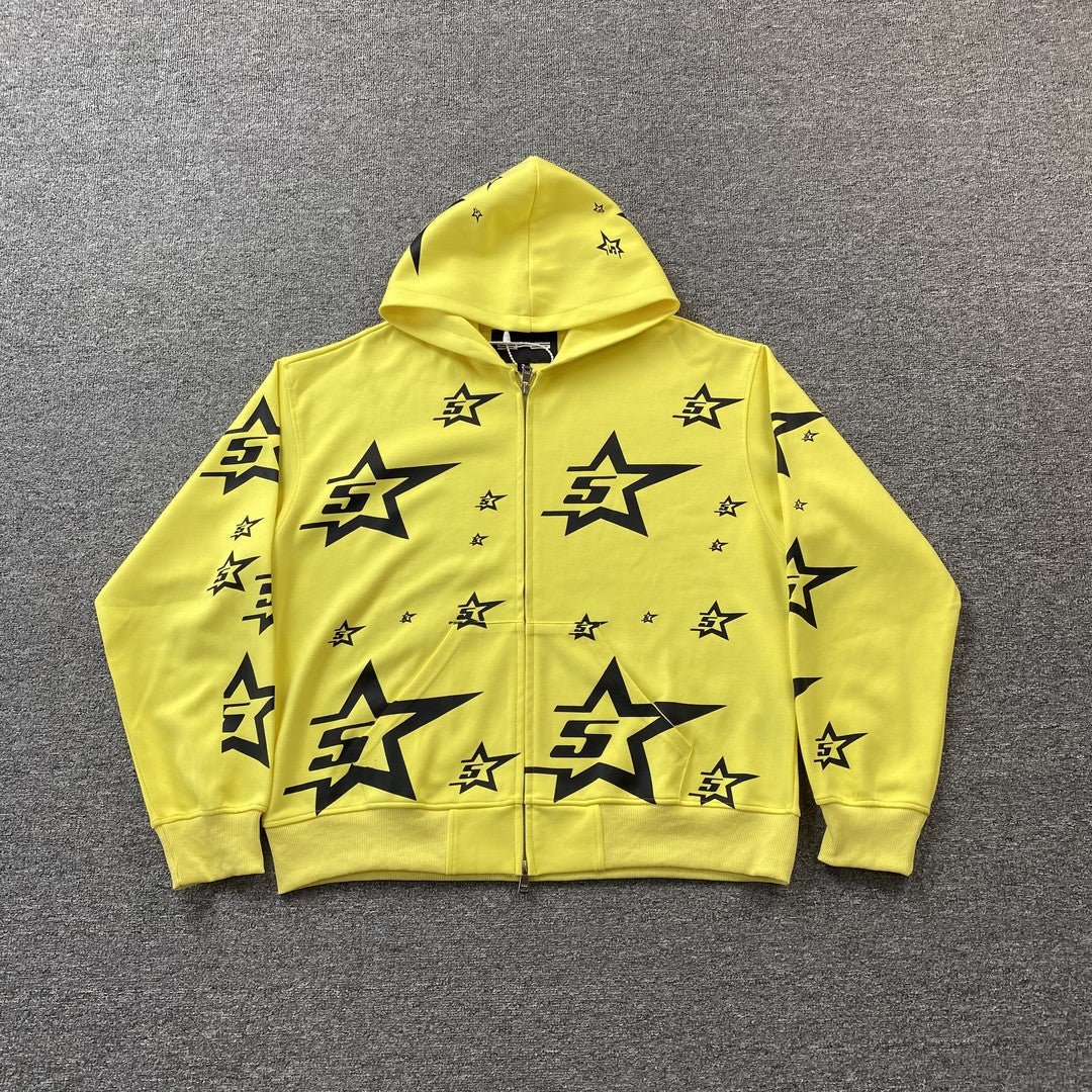 SP5DER DOUBLE LAYER 5 STAR ZIP HOODIE YELLOW