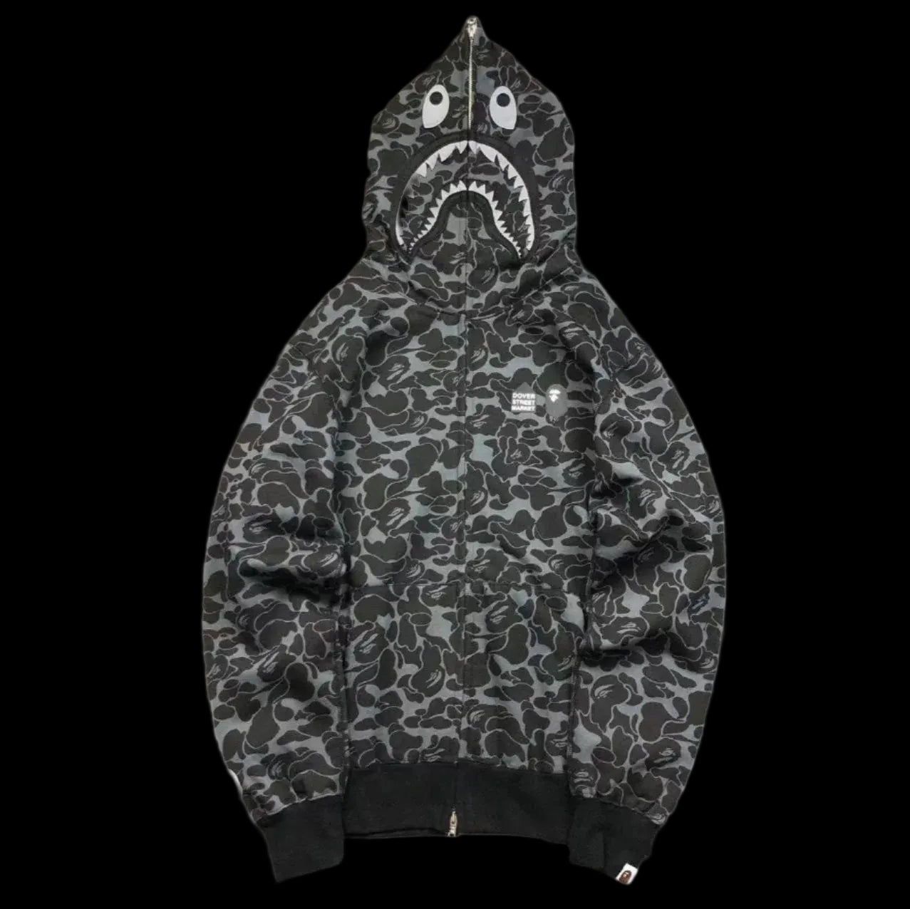 BAPE X DOVER STREET MARKET SPECIAL CAMO SHARK FULL ZIP HOODIE BLACK