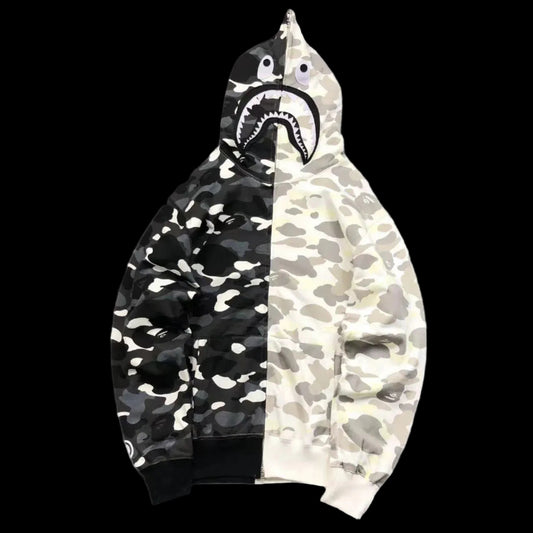 BAPE CITY CAMO HALF SHARK FULL ZIP HOODIE WHITE/BLACK
