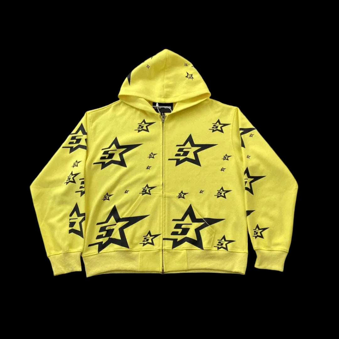SP5DER DOUBLE LAYER 5 STAR ZIP HOODIE YELLOW