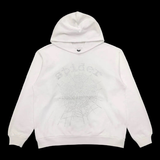 SP5DER OG RHINESTONE LOGO HOODIE WHITE