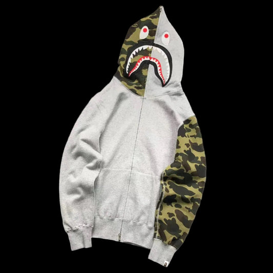 BAPE GREEN CAMO FULL ZIP HOODIE GREY