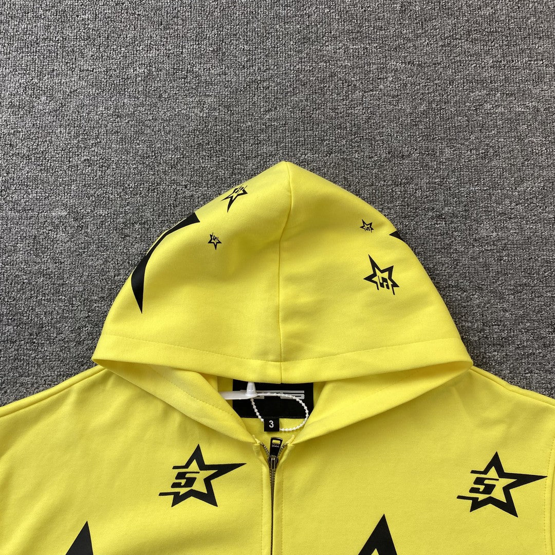 SP5DER DOUBLE LAYER 5 STAR ZIP HOODIE YELLOW